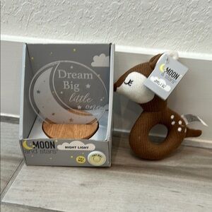 Moon and Stars Night Light with Brown Plush Deer Rattle